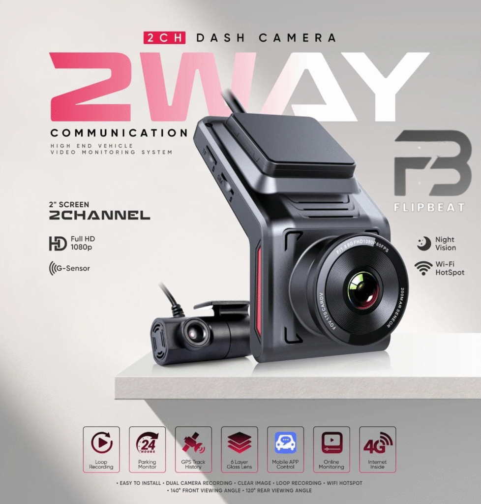 flipbeat front back dash cam with 4g sim support