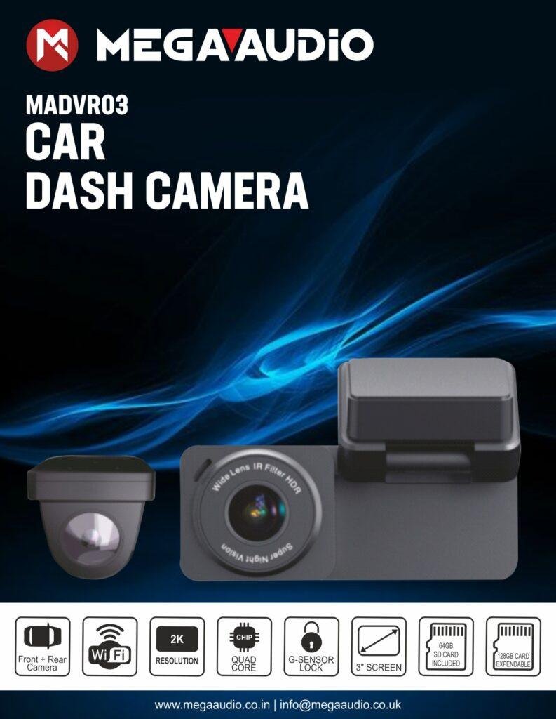 megaaudio 2k dash cam with front & back with 256gb memory card support